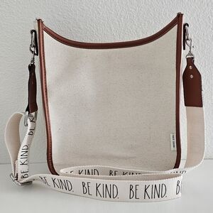 RAE DUNN BE KIND Shoulder Strap Satchel Tan Canvas Brown Leather - Very Clean